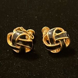 JS Stamped Black & Gold Screw Back Earrings